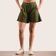 Cuban Co-ord Set Of 2 - Shirt & Shorts - Olive Green