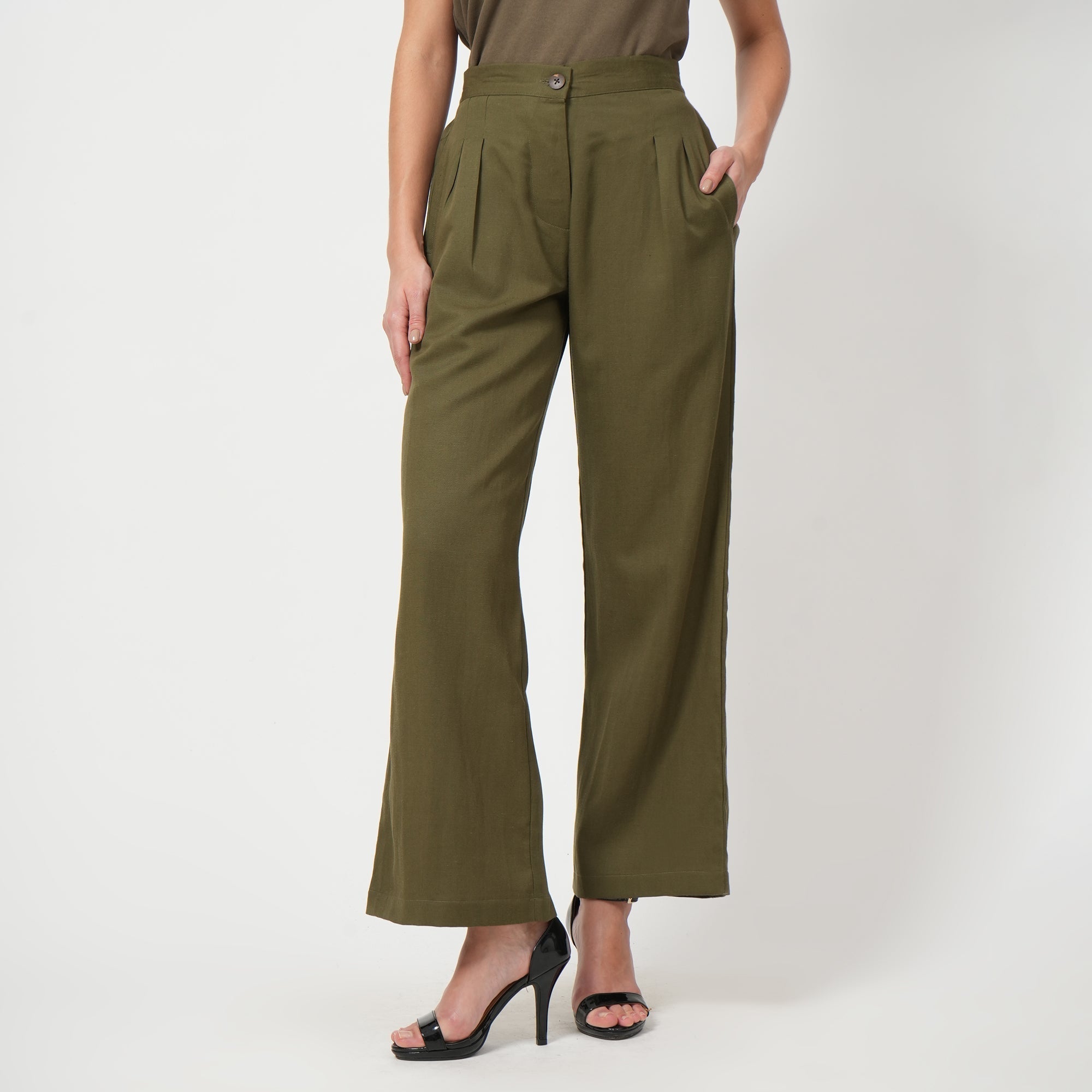 Florence Co-Ord Set Of 2 - Long Shirt & Pants - Olive & Autumn Rust With Contrast Edging