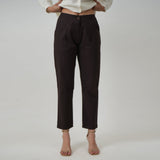 Shoji Set of 2 - Gather Neck Top & Pants - Textured White & Coffee Brown