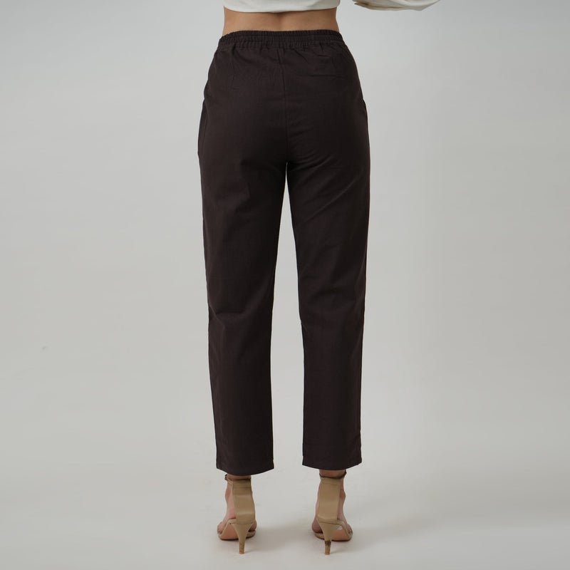 Shoji Set of 2 - Gather Neck Top & Pants - Textured White & Coffee Brown