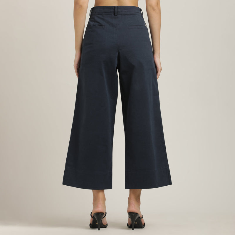 Flora Set Of 2 - Puff Sleeves Top & Wide-Leg Cropped Chinos - Autumn Rust & Navy Blue