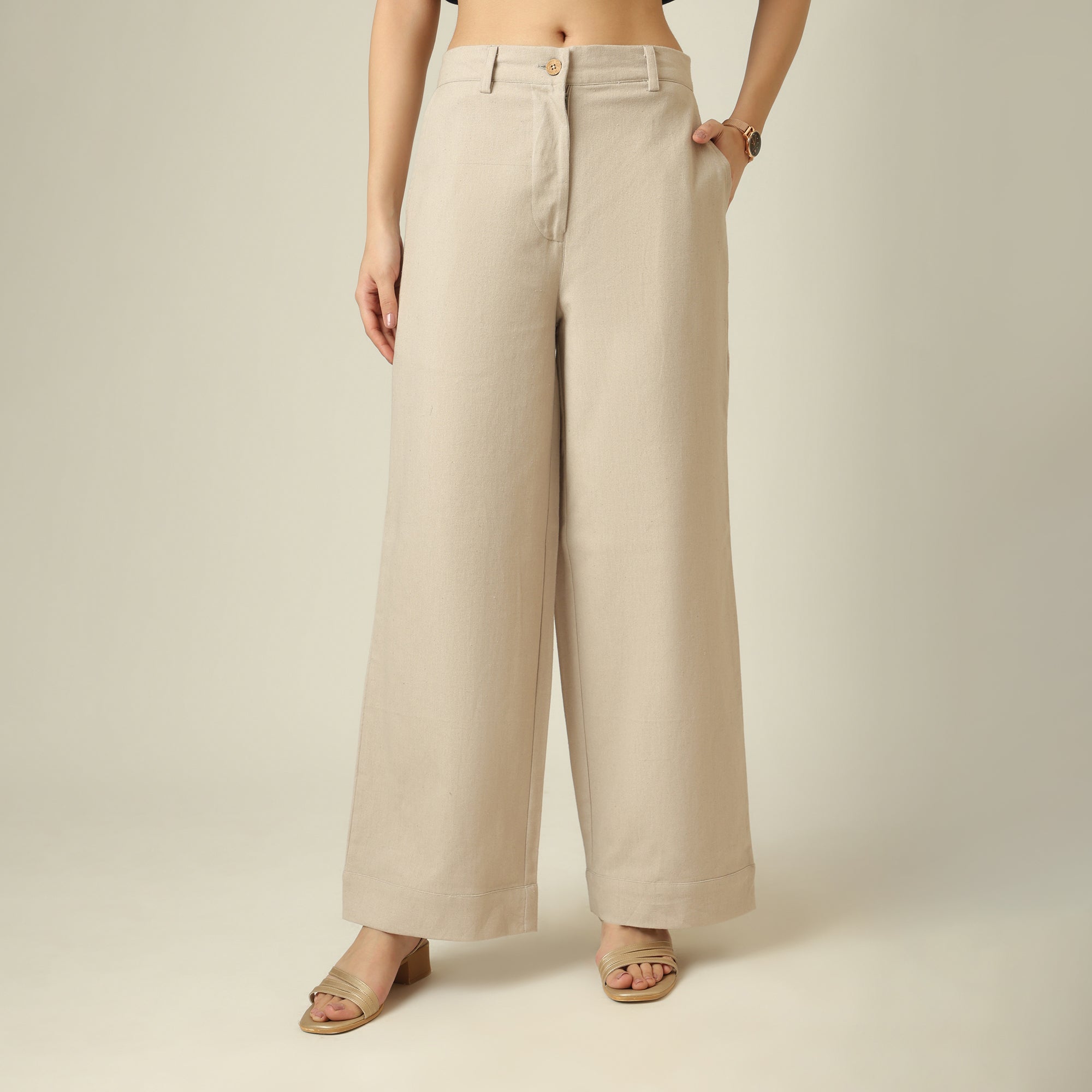 Bruna Linen 3 Piece Set Of Blazer, Inner & Pants - Greige & Navy
