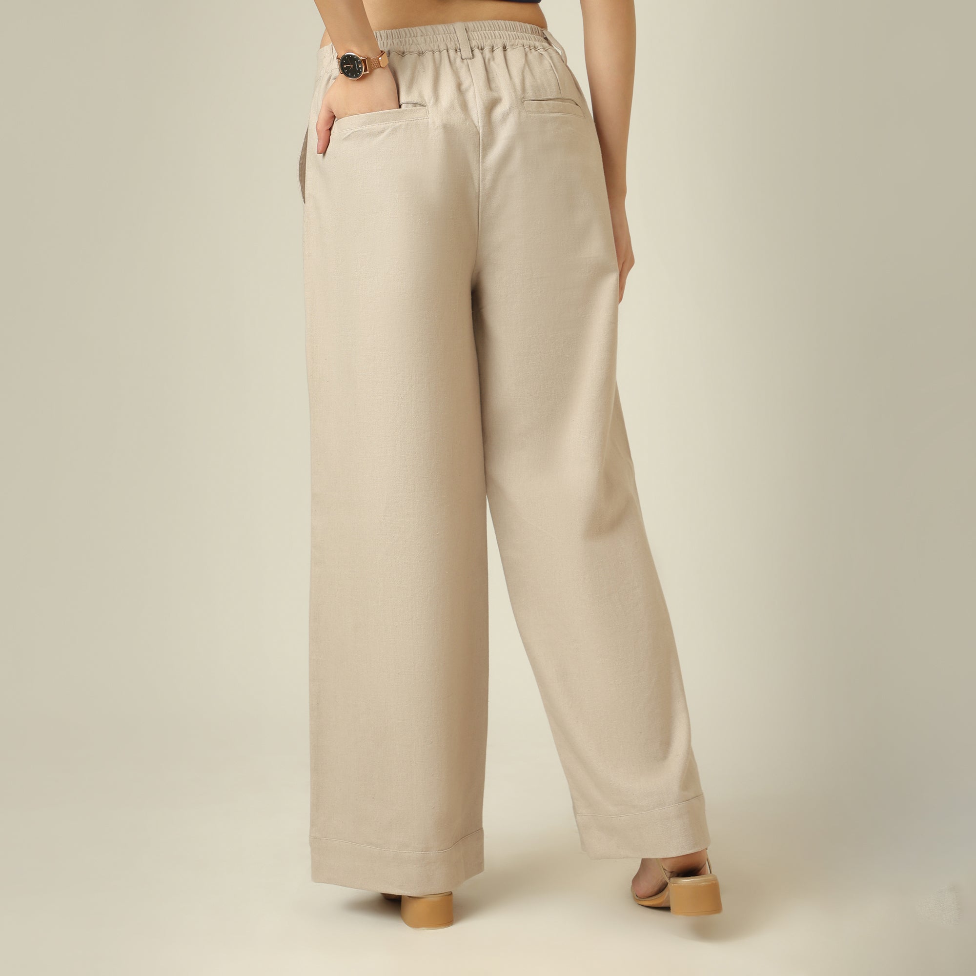 Bruna Linen 3 Piece Set Of Blazer, Inner & Pants - Greige & Navy