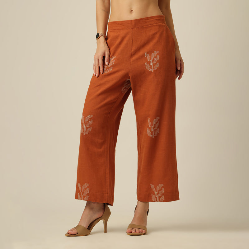 Juniper Set Of 3 - Overlay, Slip Top & Barrel Leg Pants - Orange & Greige With Embroidery