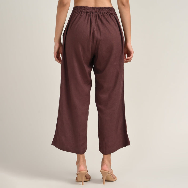 Sofia Set Of 2 - Pleated Tunic & Long-Leg Pants - Ecru & Coffee Brown