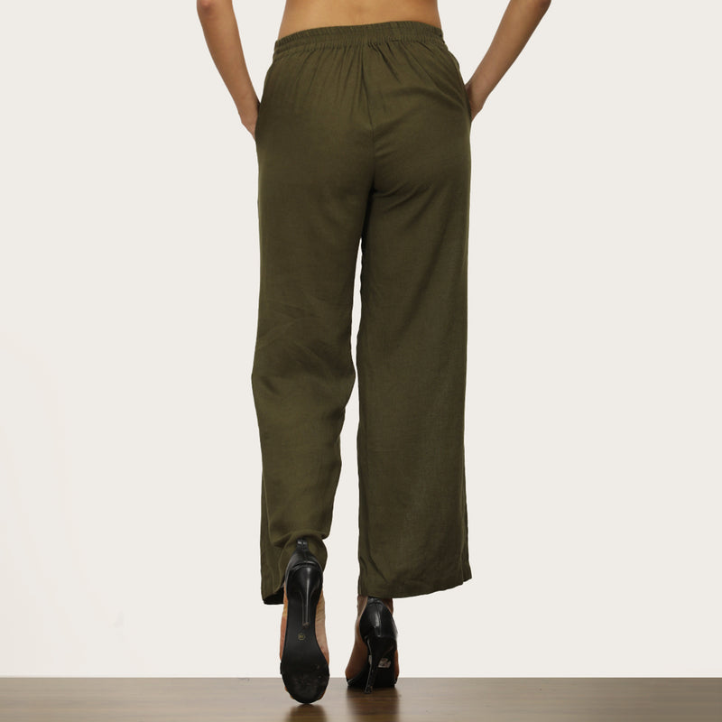 Nyla Co-Ord Set Of 2 - Long Line Shirt & Pants - Olive Green
