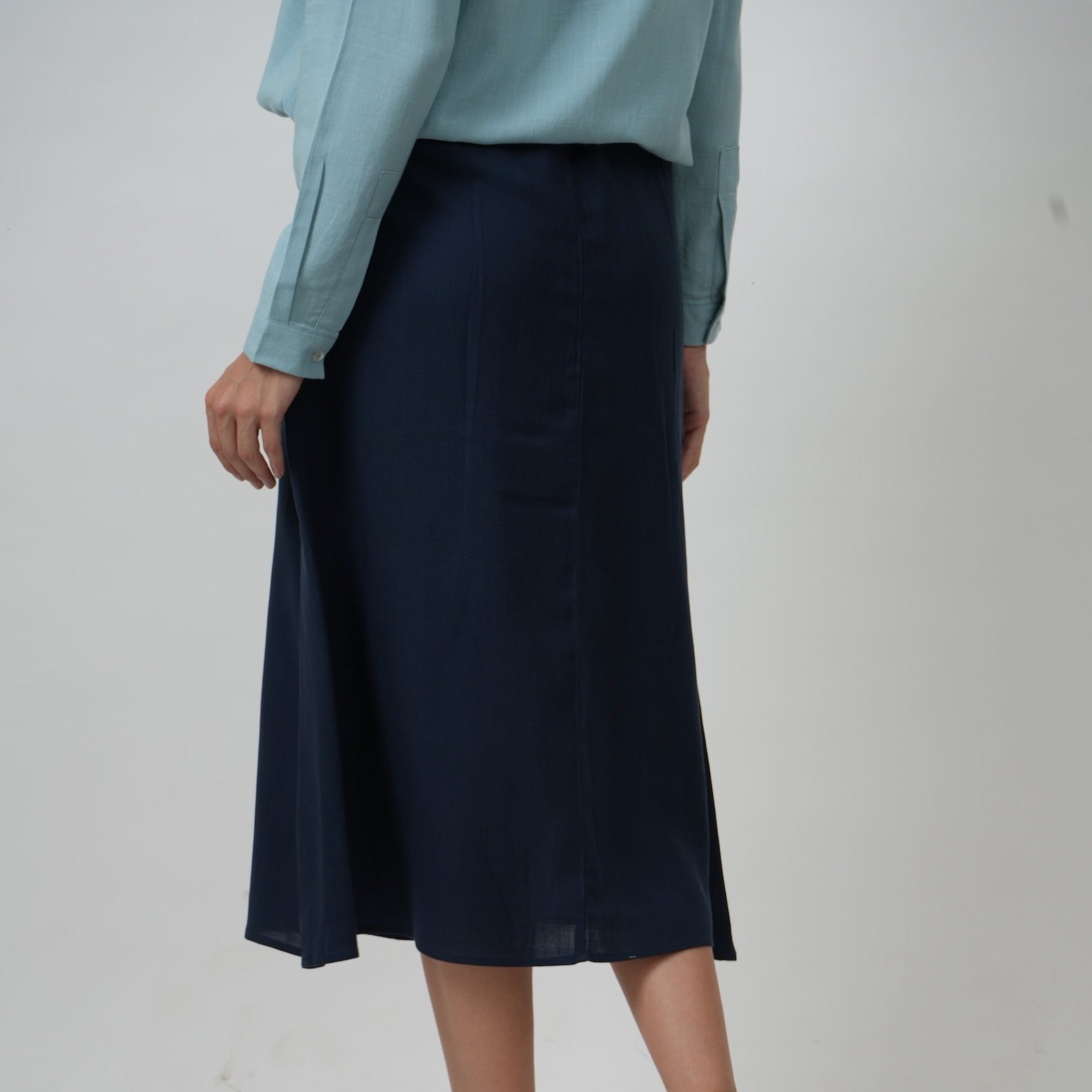 Bridget Box Pleated Midi Skirt - Navy Blue