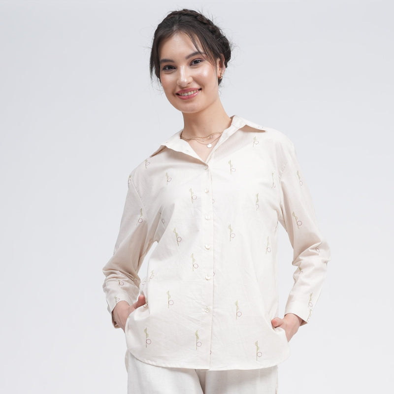 Jessica Shirt - Ecru block print