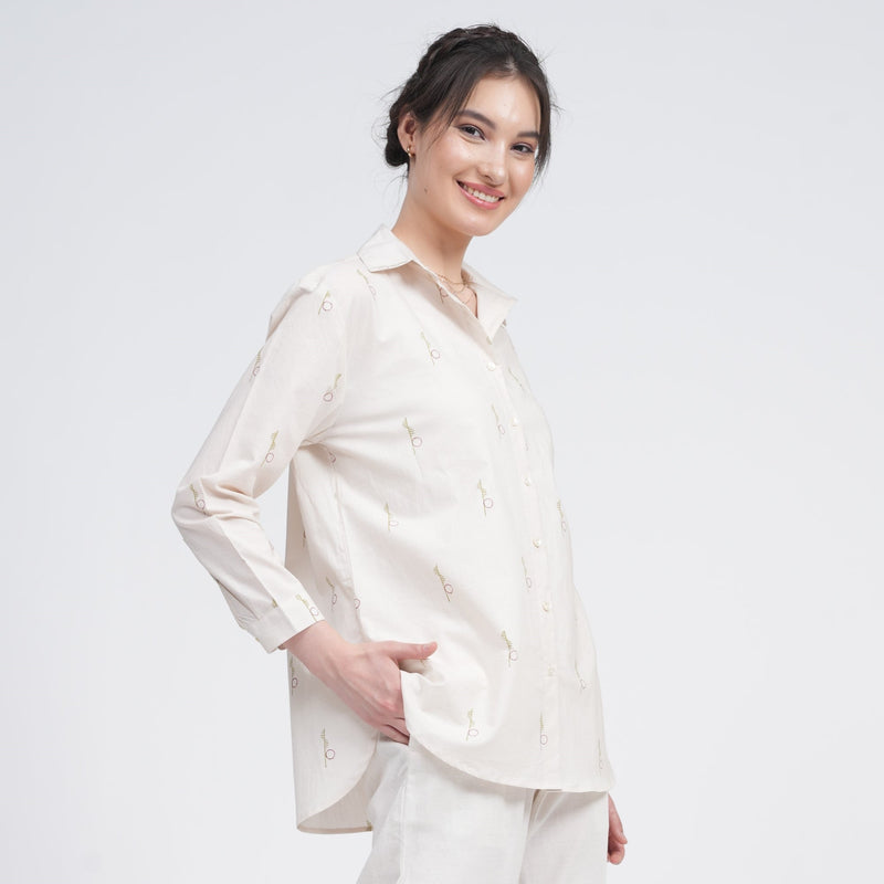Jessica Shirt - Ecru block print