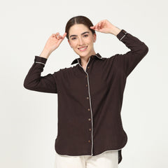 Jessica Shirt - Coffee Brown With Contrast Edging - Limited Edition