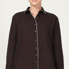 Jessica Shirt - Coffee Brown With Contrast Edging - Limited Edition