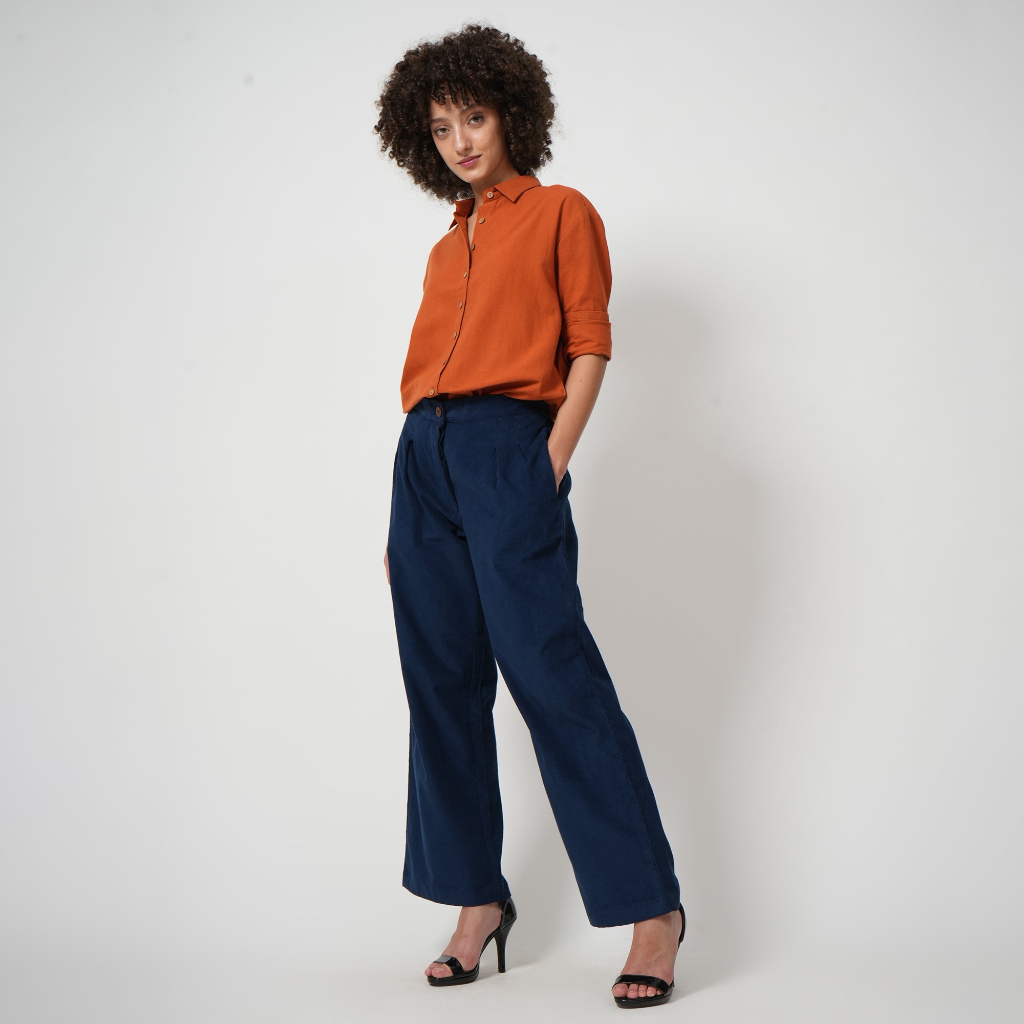Long Leg Pants - Navy Blue Corduroy