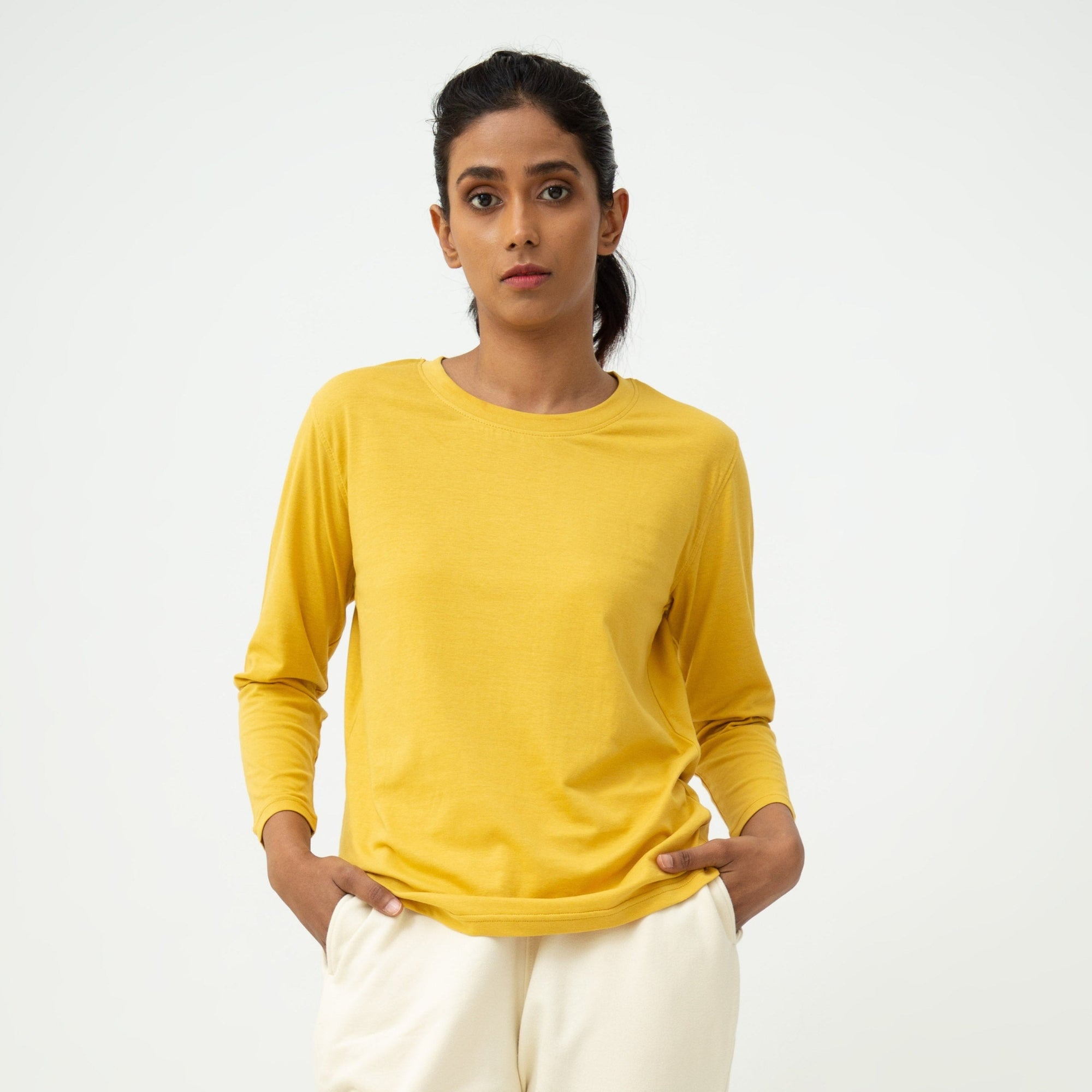 Organic cotton full sleeve t-shirt for women Sunshine yellow