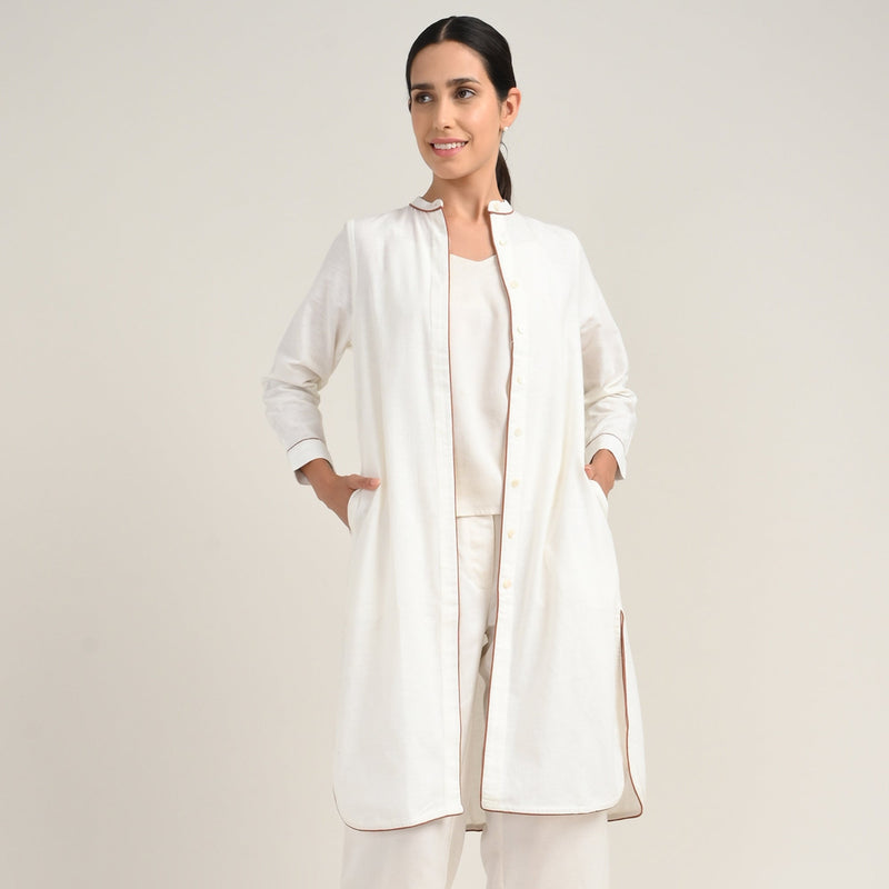 Florence Set Of 3 - Overlay, Slip Top & Barrel Leg Pants - Ecru With Autumn Rust Edging