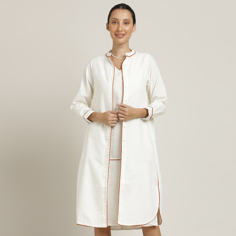 Jackie Dress & Jacket Set - Ecru With Rust Orange Edging