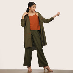 Florence Set Of 3 - Long Shirt, Inner & Pants - Olive & Autumn Rust