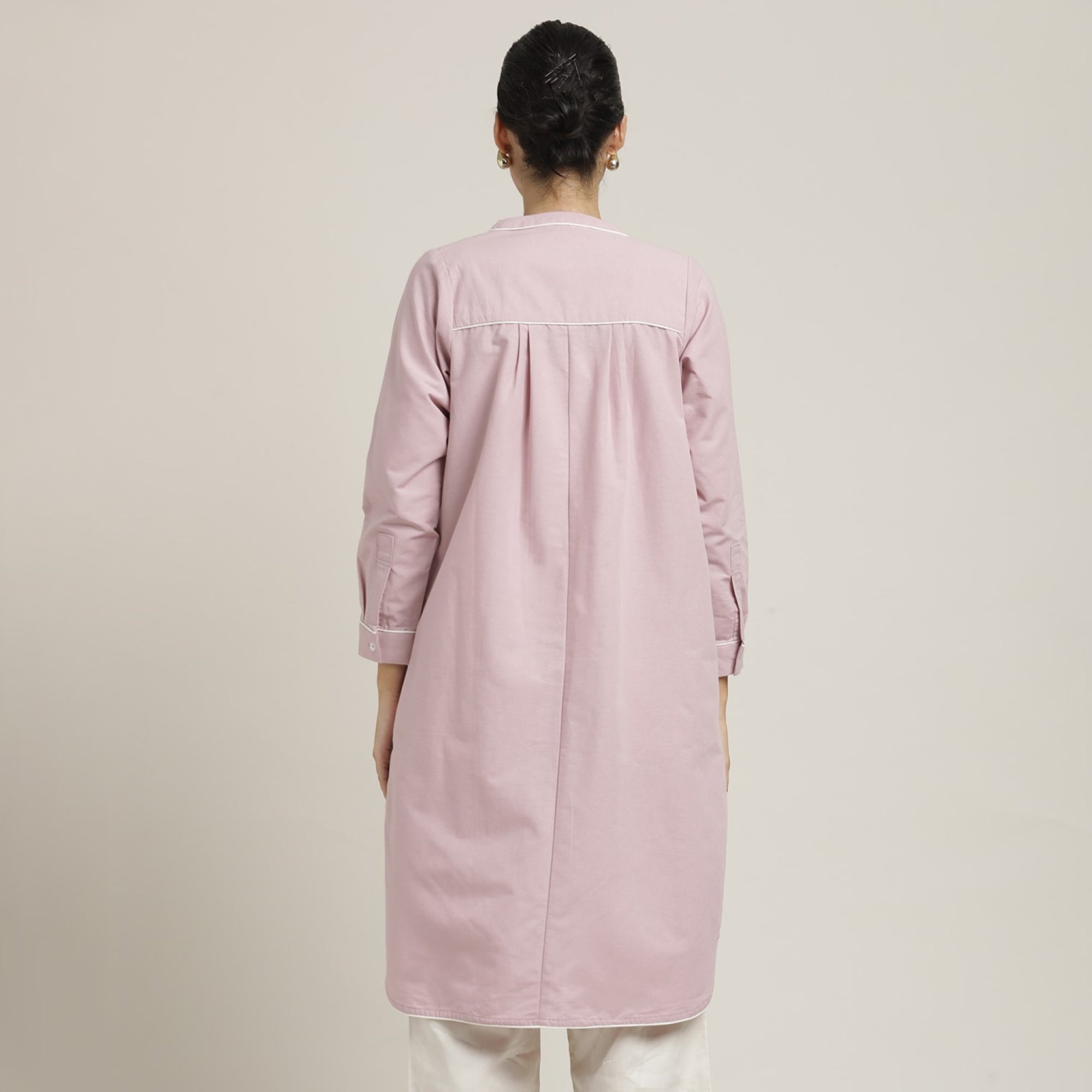 Florence Set Of 3 - Overlay, Slip Top & Barrel Leg Pants - Pastel Pink With Ecru Edging