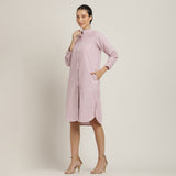 Florence Mandarin Collar Long Shirt - Pastel Pink With Ecru Edging