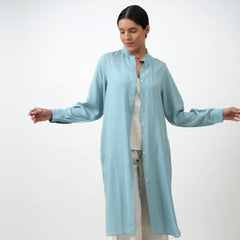 Florence Mandarin Collar Long Shirt - Powder Blue