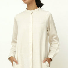 Florence Mandarin Collar Long Shirt - Ecru