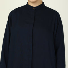 Florence Mandarin Collar Long Shirt -  Navy Blue