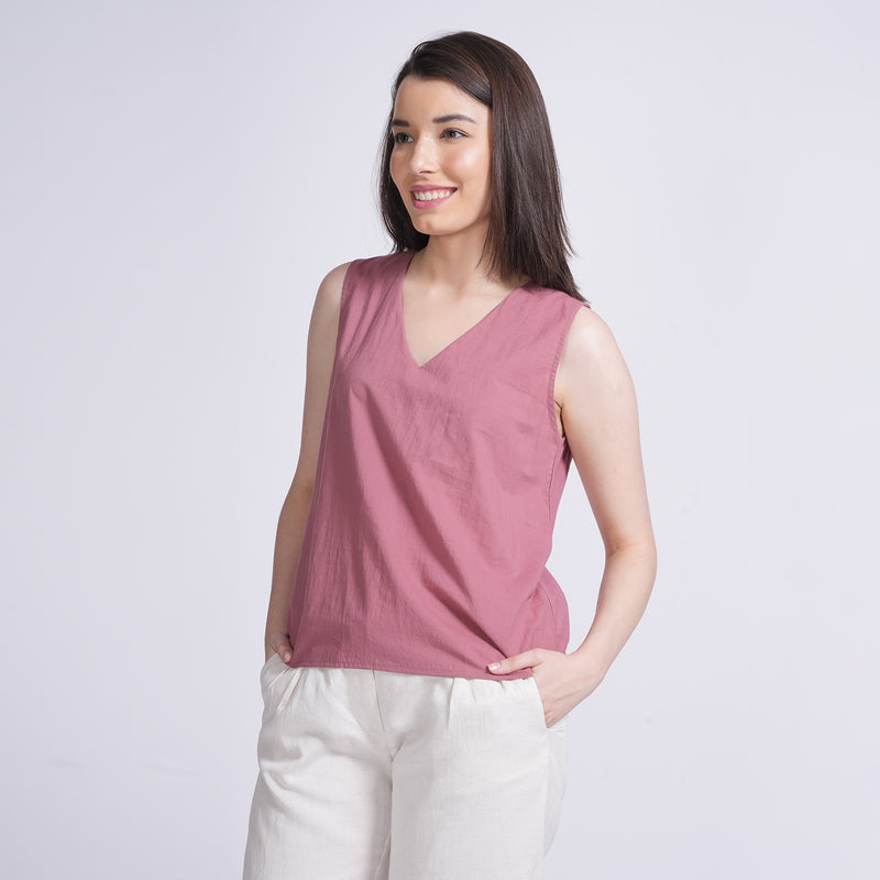 Shell V-Neck Top - Dusty Pink