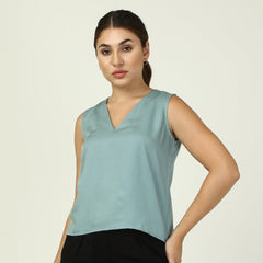 Shell V-Neck Top - Ice Water Blue
