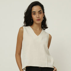 Shell V-Neck Top - Vanilla White