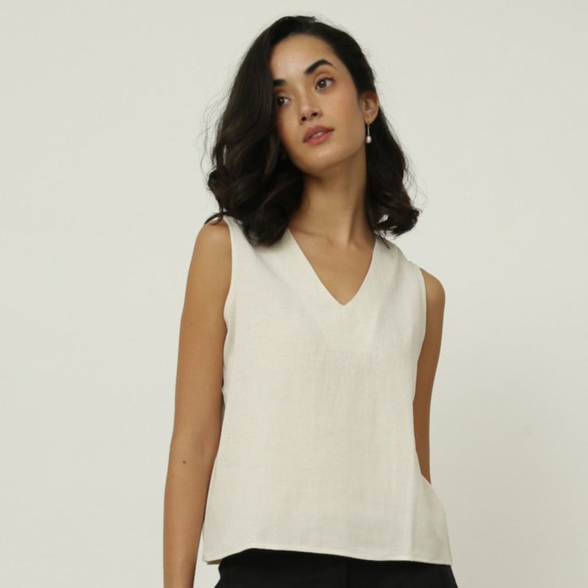 Shell V-Neck Top - Vanilla White