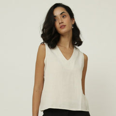 Shell V-Neck Top - Vanilla White