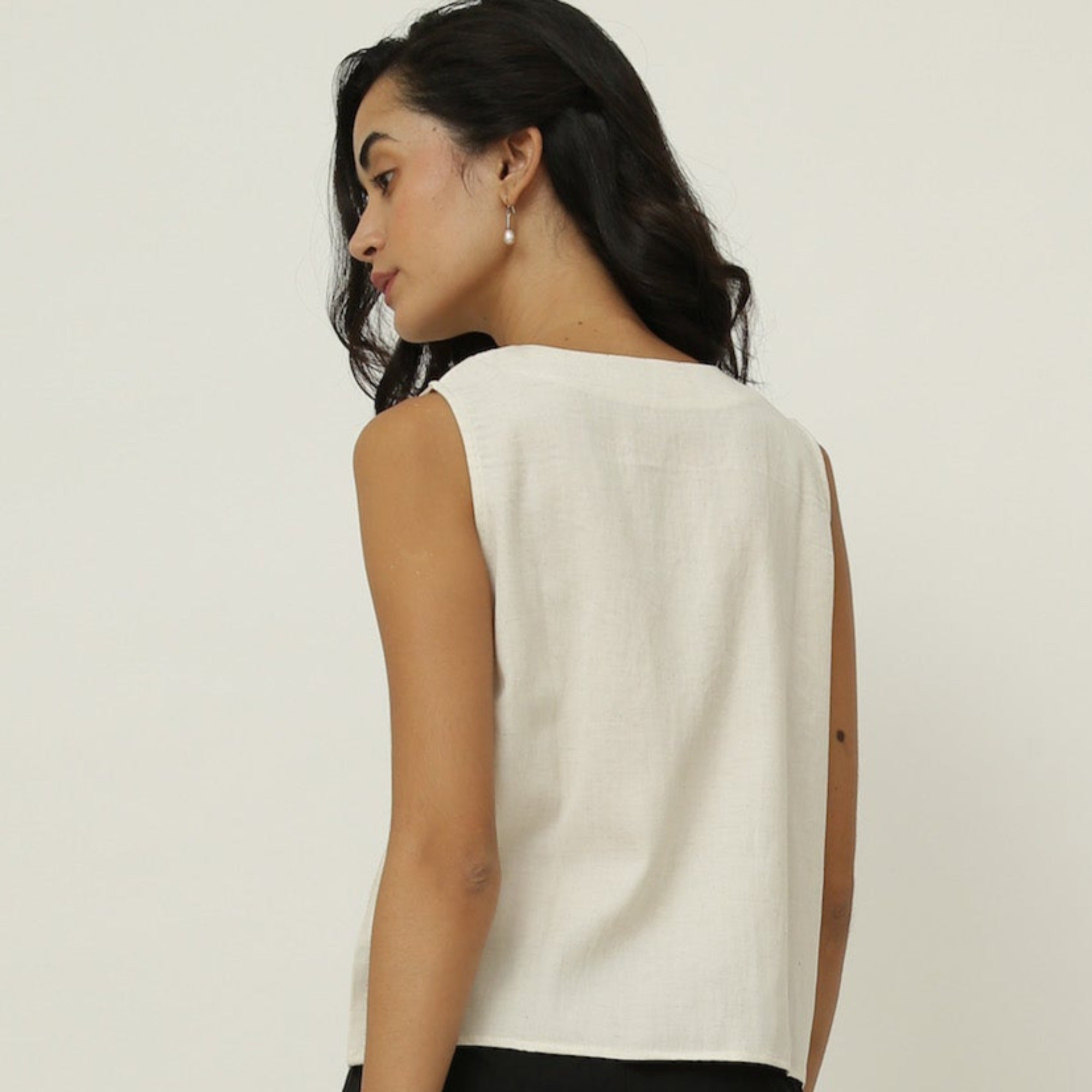 Shell V-Neck Top - Vanilla White