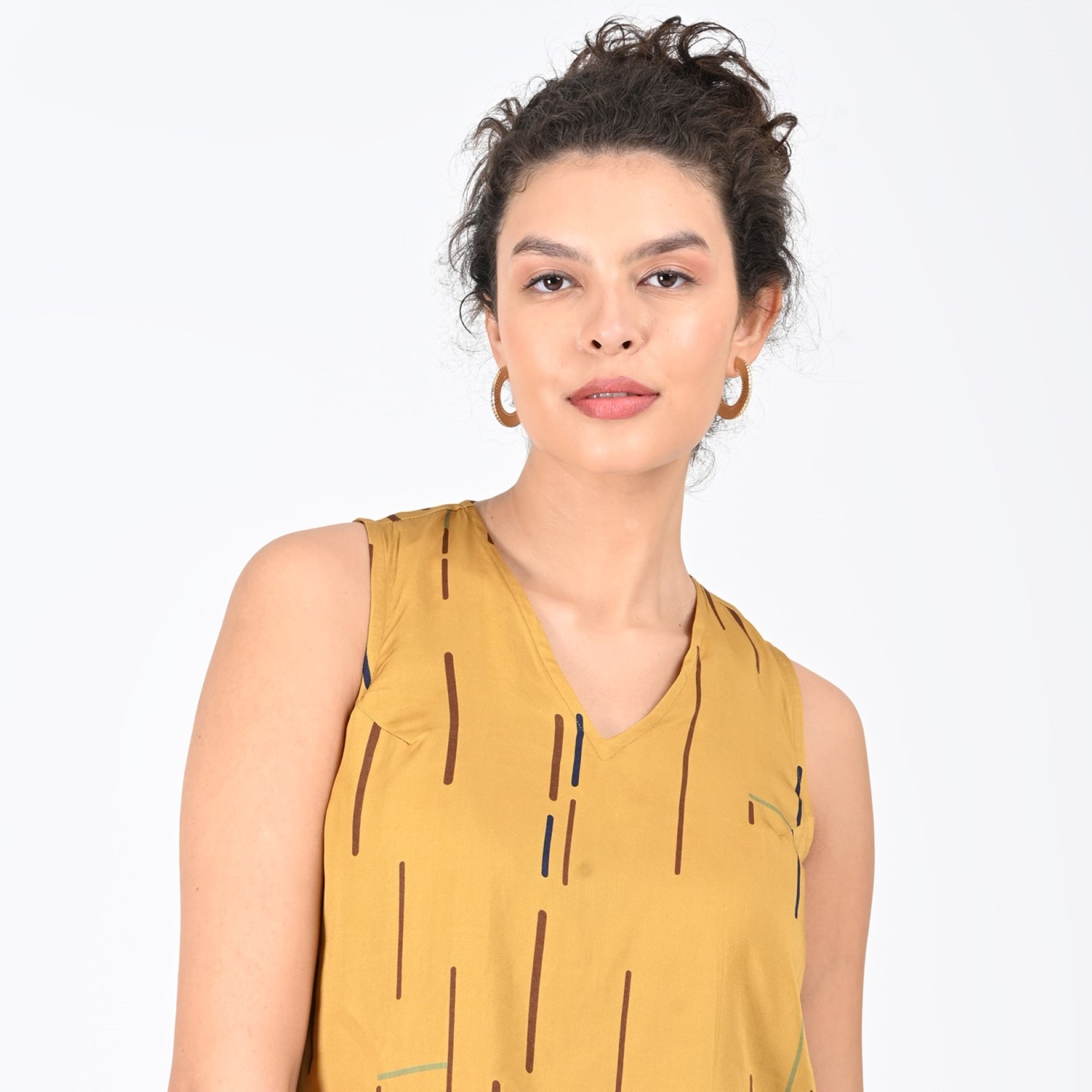 Shell V-Neck Top - Mustard Cedar Print - Limited Edition