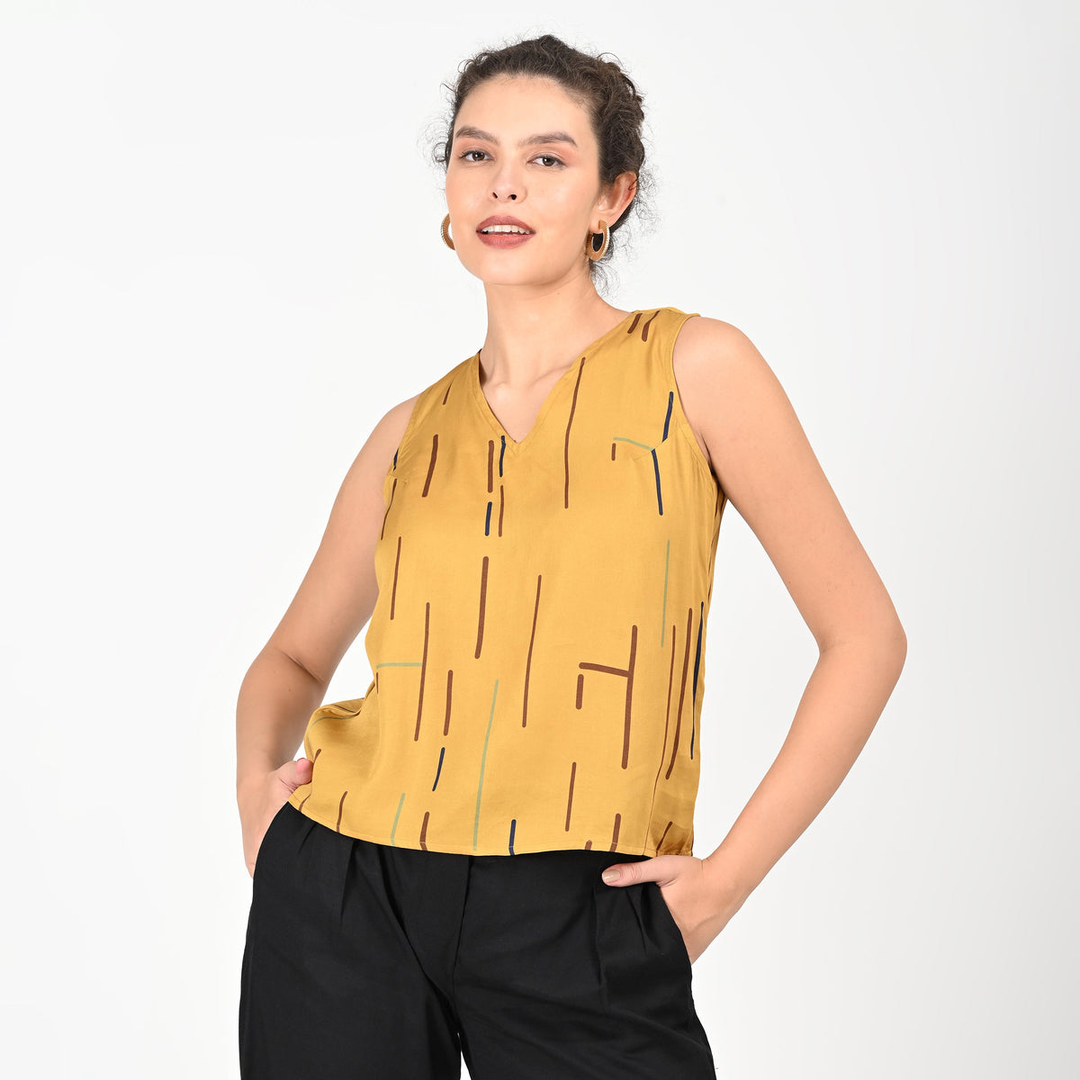 Shell V-Neck Top - Mustard Cedar Print - Limited Edition