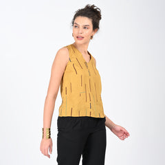 Shell V-Neck Top - Mustard Cedar Print - Limited Edition