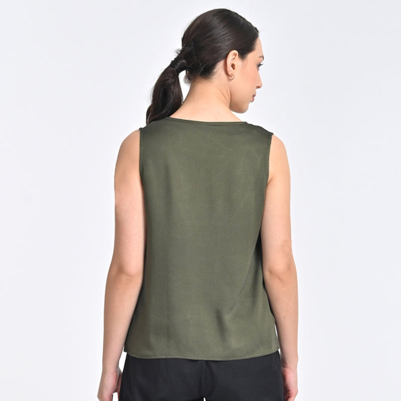 Shell V-Neck Top - Olive