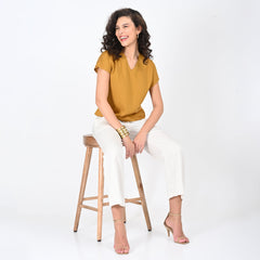 Dianne Set Of 2 - Top & Pants - Mustard & Ecru