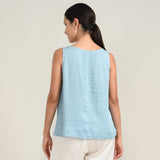 Audrey Set Of 2 - Boat Neck Shell Top & Pants - Blue & Ecru