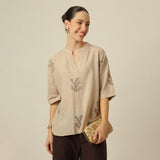 Kimono Top - Greige With Embroidery