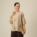 Kimono Top - Greige With Embroidery