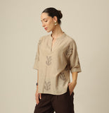 Kimono Top - Greige With Embroidery