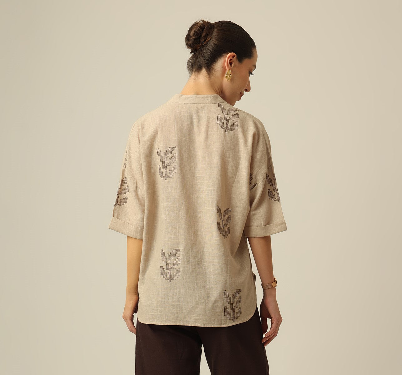 Kimono Top - Greige With Embroidery