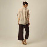 Cliff & Coast Set Of 2 - Kimono Sleeves Top & Pants - Greige & Coffee With Embroidery