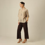 Cliff & Coast Set Of 2 - Kimono Sleeves Top & Pants - Greige & Coffee With Embroidery