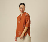 Kimono Top - Autumn Rust With Embroidery