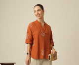 Kimono Top - Autumn Rust With Embroidery