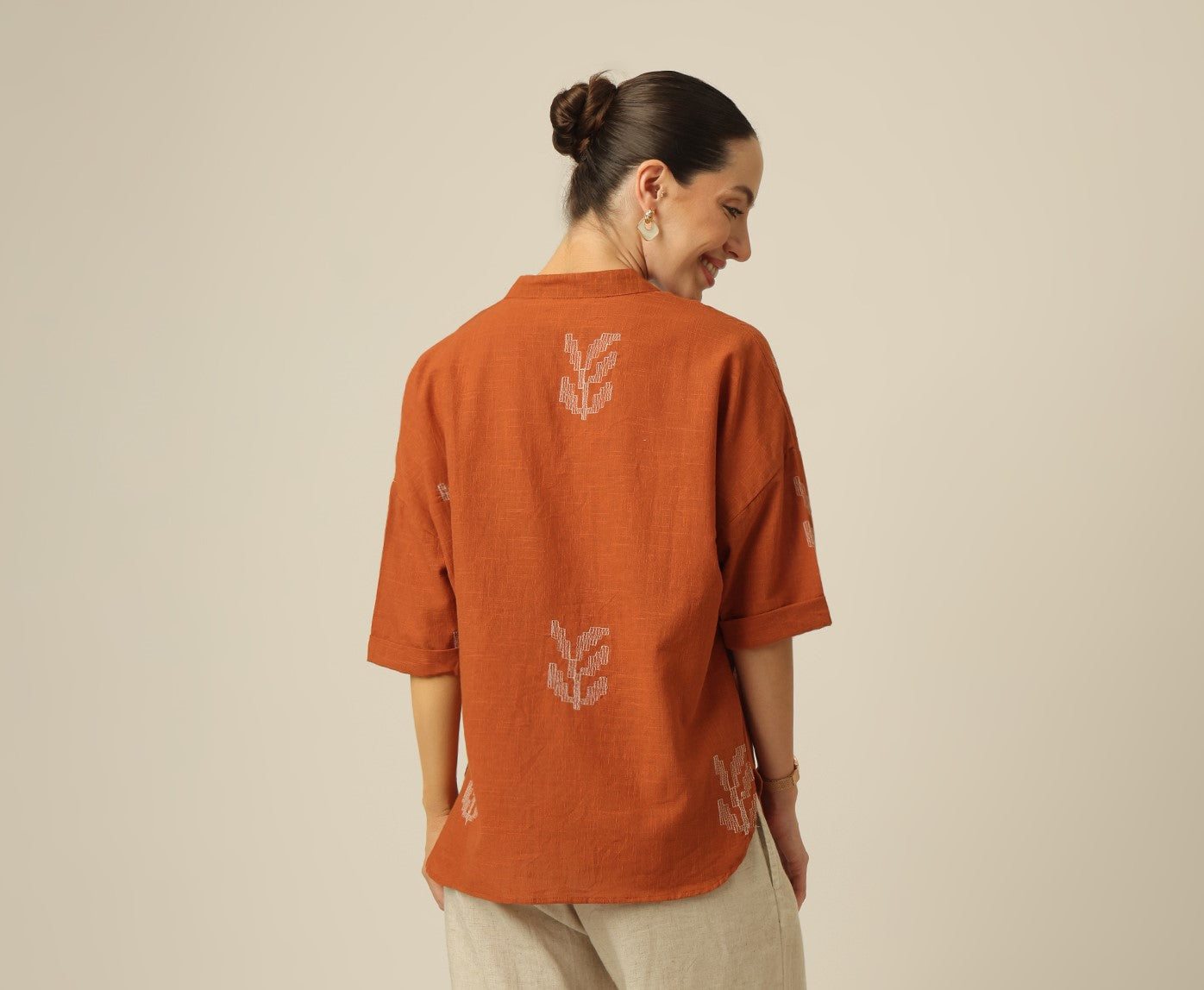 Kimono Top - Autumn Rust With Embroidery