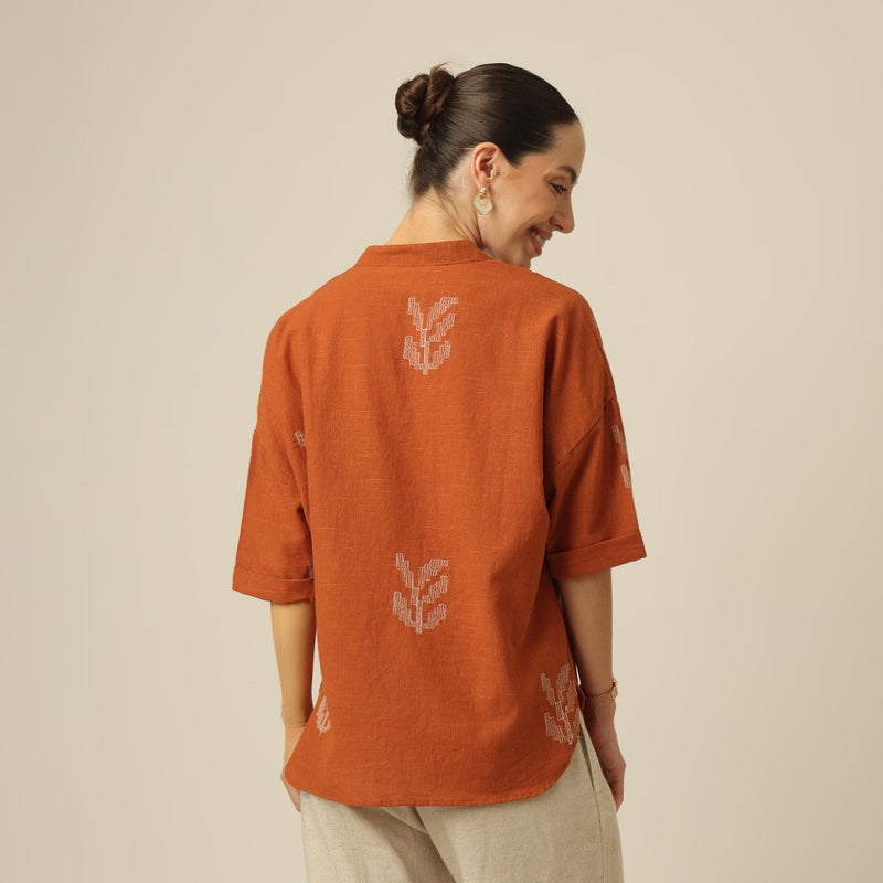 Kimono Top - Autumn Rust With Embroidery