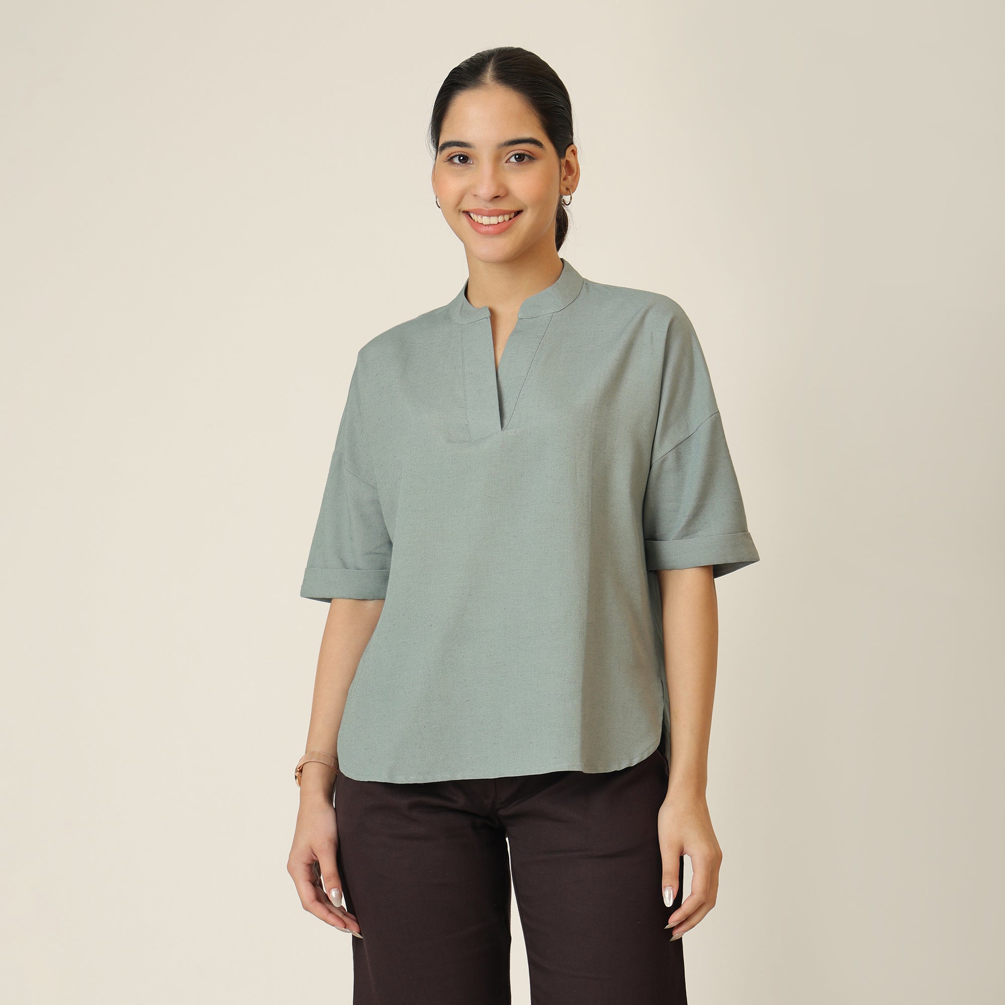 Cliff & Coast Set Of 2 - Kimono Sleeves Top & Pants - Agave Green & Coffee Brown