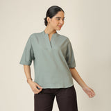 Cliff & Coast Set Of 2 - Kimono Sleeves Top & Pants - Agave Green & Coffee Brown