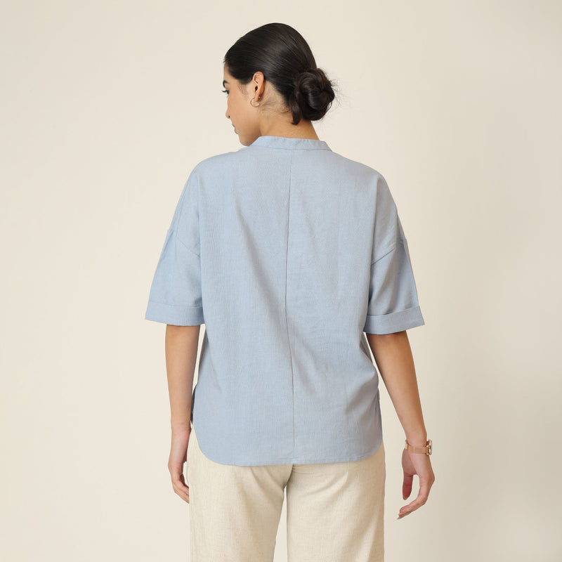 Cliff & Coast Set Of 2 - Kimono Sleeves Top & Pants - Dusty Blue & Beige